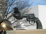© 2011 Anita Wenden. Replica of Carl Fredrik Reuterswärd’s Nonviolence sculpture at UN headquarters, NYC.
